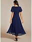 preiswerte Lässige / Tageshochzeit-A-Linie Kleider für Hochzeitsgäste Elegant Kleid Hochzeitsgast Verlobung Asymmetrisch Kurzarm V Ausschnitt Chiffon mit Gerafft Rüschen 2025