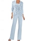 abordables Moins de 129,99 $-Pantalon Mère de la Mariée Robe Invité de Mariage Élégante Simple Décolleté Carré Longueur Maxi Polyester Manches 3/4 avec Couleur Unie