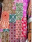billige Kvindernes Boho Toppe-Dame Bluse Grafisk Geometrisk Farveblok Elegant Boheme Årgang Langærmet V-hals Almindelige toppe Daglig Ferie Strand Tøj Trykt mønster Gul Rød Blå Lilla Grøn Sommer Forår