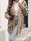 billige Cardigans og overtøj-Dame Cardigan Afslappet Leopard Tyk V-hals Strikket Langærmet Lange toppe Strikke Daglig Ferie I-byen-tøj Brun Efterår Vinter