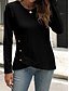 abordables T-shirt uni-Femmes Chemisier Couleur Unie Élégant Occasionnel manche longue Col ras du cou Hauts Réguliers Quotidien Boutons Noir Blanche Bleu Violet Orange Été Printemps Automne