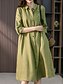 ieftine proiectează rochii din bumbac și in-Pentru femei Rochii Midi Rochie A line Rochie de vară Casual Zilnic Fit regulat Simplu Lungime Manșon 3/4 Rever Roz Îmbujorat Trifoi Vară Primăvară Toamnă
