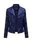 voordelige Imitatieleren jassen-Dames Jas van imitatieleer Winddicht Comfortabel Zak Volledige ritssluiting Modieus Buiten Effen Straat Casual / Dagelijks Normaal Strijkijzer Normale pasvorm Lange mouw bovenkleding Diep Paars Zwart