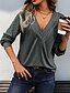cheap Plain Tops-Women&#039;s T Shirt Tee Top Plain Fashion Modern Long Sleeve V Neck Regular Tops Daily Going out Lace Patchwork Light Grey Spring Fall