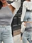 billige Cardigans og overtøj-Dame Cardigan Afslappet Helfarve Tyk V-hals Strikket Langærmet Crop Tops Strikke Daglig Ferie I-byen-tøj Hvid Efterår Vinter