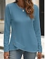 abordables T-shirt uni-Femmes Chemisier Couleur Unie Élégant Occasionnel manche longue Col ras du cou Hauts Réguliers Quotidien Boutons Noir Blanche Bleu Violet Orange Été Printemps Automne