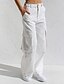 baratos calças cargo femininas-Mulheres Calças Cargo Calças Roupa de rua Casual Comprimento total Natural Tecido Bolsos Confortável Ao ar livre Para Noite Cinzento Preto Branco Azul Outono Normal