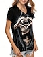 abordables Hauts d&amp;#39;Halloween-Halloween Femmes T-shirt Fleuri Crâne Rayé Élégant Occasionnel Drôle Manche Courte Col en V Hauts Réguliers Quotidien Tenues mignonnes Tenues pour un rendez-vous galant Imprimé Noir Été Printemps