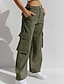 baratos calças cargo femininas-Mulheres Calças Cargo Calças Roupa de rua Casual Comprimento total Natural Tecido Bolsos Confortável Ao ar livre Para Noite Cinzento Preto Branco Azul Outono Normal