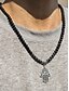 billiga Herrsmycken-Svart pärlhalsband för män med silverhänge i hamsa – spirituella smycken i bohemisk stil för män, perfekta för vardagskläder, festivaler eller presenter