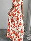 voordelige Bloemenjurken-Dames Maxi-jurk A lijn jurk Vakantie Casual Boho Buiten Uitgaan Standaard pasvorm Bloemig Korte mouw V-hals Zwart Rood blauw Oranje Zomer