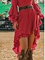 preiswerte Western Boho Kleid-Damen Minikleid Boho-Kleid Westernkleid Mode Klassisch Modern Outdoor Ferien Ausgehen Normale Passform Einfach Langarm V Ausschnitt Rote Sommer