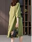ieftine proiectează rochii din bumbac și in-Pentru femei Rochii Midi Rochie A line Rochie de vară Casual Zilnic Fit regulat Simplu Lungime Manșon 3/4 Rever Roz Îmbujorat Trifoi Vară Primăvară Toamnă