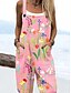 voordelige grafische jumpsuit-Dames Jumpsuit Actief Bloemig Mouwloos Harem Trekkoord Vakantie Straat Ruim Passend Blozend Roze blauw Paars Zomer
