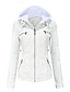 abordables Chaquetas de cuero sintético-Mujer Chaqueta de cuero sintético Cómodo Bolsillo Full Zip Moda Estilo callejero Plano Exterior Casual Diario Regular Con Capucha Ajuste regular Manga Larga Ropa de calle Negro Blanco Rojo Primavera