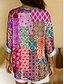 billige Kvindernes Boho Toppe-Dame Bluse Grafisk Geometrisk Farveblok Elegant Boheme Årgang Langærmet V-hals Almindelige toppe Daglig Ferie Strand Tøj Trykt mønster Gul Rød Blå Lilla Grøn Sommer Forår