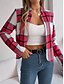 abordables Manteaux 3D-Femmes Veste Décontractée Confortable Respirant Imprimé Occasionnel Plaid Vacances Rue Tenue quotidienne Sortir Ouvert devant Court Col montant Coupe régulière manche longue Vêtements d&#039;extérieur