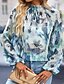 voordelige Bloemen tops-Dames Overhemd Blouse Bloem Modern Casual Lange mouw Hoge nek Normale tops Dagelijks Feestdagen Met ruches Afdrukken Licht Blauw Herfst