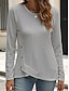 abordables T-shirt uni-Femmes Chemisier Couleur Unie Élégant Occasionnel manche longue Col ras du cou Hauts Réguliers Quotidien Boutons Noir Blanche Bleu Violet Orange Été Printemps Automne