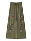 abordables jambe large et taille haute-Pantalon large pour femme style bohème, longueur totale, imprimé floral naturel, poches, cordon de serrage élastique, confortable, extérieur, vacances, week-end, vert, été, coupe régulière
