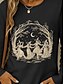 ieftine Topuri de Halloween-Halloween Pentru femei Tricou Grafic Vrăjitoare Epocă Stilat Clasic Manșon Lung Stil Nautic Rotund Topuri obișnuite Zilnic Sfârșit de săptămână Imprimeu Negru Roșu Vin Albastru piscină Mov Trifoi