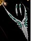 economico Collana da donna-Set di gioielli di lusso in cristallo da donna: collana placcata in argento e orecchini pendenti con accenti di pietre preziose verdi, eleganti accessori per cocktail e feste serali