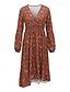 tanie Sukienki boho-Damskie Sukienka midi Codzienne sukienki Sukienka rozkloszowana Letnie sukienki Sukienka Boho Zabytkowe Urlop Codzienny Wyjściowe Regularny Kwiaty Długi rękaw W serek Brązowy Lato