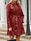 abordables Manteaux d&#039;Hiver-Femmes Manteau Coupe-vent Confortable Avec Poches Fermeture intégrale Mode street style Uni Extérieur Décontracté Quotidien Long Col Rabattu Coupe régulière manche longue Vêtements d&#039;extérieur Noir