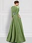 billiga Ballgowns för kvällsbruk-A-linjeformad aftonklänning Elegant overskirt jumpsuit klänning formell bröllop blomster golvlängd halvlång ärm skjortkrage satin med slits broderi applikationer