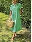 abordables Robes-Femmes Robe Midi Robe longue en coton Occasionnel Coupe Ample Couleur Unie Uni Manche Courte Col de chemise Revers Jaune clair Noir Blanche Jaune Été Printemps Automne