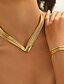 abordables Collar de mujer-Conjunto de joyas geométricas chapadas en oro para mujer: collar moderno en forma de V en capas y brazalete abierto para damas, ideal para cócteles, eventos laborales y atuendos de noche.