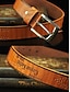 billige Belter for menn-Herrebelte i vintage-imitert skinn – stilig perforert design med børstet metallspenne – perfekt for hverdagsbruk og jeans, justerbar 104 cm