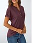 voordelige Dames eenvoudige tops-Dames T-shirt Effen Modieus Modern Korte mouw V-hals Normale tops Dagelijks Knop Wijn Zomer