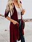 billige Cardigans og yttertøy-Dame Genser Kofte Mote Gatemote Daglig Helfarge Riflet Åpen Forside Lomme Strikket Langermet Lange topper Strikke Ferie Ut på byen Helg Vin Brun Høst Vinter