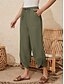 abordables Pantalón liso de lino y algodón-Mujer Pantalones de lino y algodón Chinos Moda Básico Longitud total Alta cintura Plano Bolsillo Correa Comodidad Al Aire Libre Microelástico Vacaciones Calle Diario Ejército verde Negro Azul Piscina