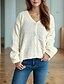 billige Cardigans og overtøj-Dame Bluse Cardigan Mode Gade Daglig Helfarve Rillet V-hals Strikket Langærmet Almindelige toppe Strikke Ferie I-byen-tøj Weekend Sort Hvid Forår Efterår