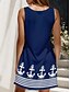 preiswerte Streifen- und geometrische Kleider-Damen Minikleid Sommerkleid A Linie Kleid Schulterfreies Kleid Urlaub Lässig Boho Ferien Strand Normale Passform Grafik Geometrisch Gestreift Ärmellos Rundhalsausschnitt Rundausschnitt Schwarz Wei