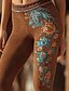 voordelige -Dames Broeken Leggings Streetwear Boho Volledige lengte Hoge taille Bloem Elastische taille Afdrukken Ademend Comfortabel Rekbaar Vakantie Straat Alledaagse kleding Bruin Lente Herfst Normale pasvorm