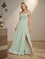 economico Abiti da damigella-Abito da damigella a trapezio, scollo quadrato, senza maniche, schiena scoperta, lunghezza pavimento, in chiffon con fiocco/i