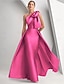 baratos Champanhe-Vestido A-Line Vestido de Noite Vestido Elegante Formal Comprimento do Chão Sem Mangas Um Ombro Casamento de Outono Cetim com Laço(s)