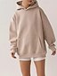 baratos Moletons e Sweatshirts Texturizados-Mulheres Pulôver Moletom Com Capuz Tecido Roupa de rua Casual Manga Longa Com Capuz Tops regulares Rua Feriado Bolsos Preto Branco cáqui Outono Inverno