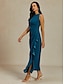 preiswerte abendkleider-Damen Maxikleid Etui-Kleid Elegant Party Halbformelle Kleider Hochzeitsgast Cocktailparty Einfarbig Ärmellos Rundhalsausschnitt U-Boot-Ausschnitt Tintenblau Sommer Frühling Herbst