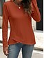 abordables T-shirt uni-Femmes Chemisier Couleur Unie Élégant Occasionnel manche longue Col ras du cou Hauts Réguliers Quotidien Boutons Noir Blanche Bleu Violet Orange Été Printemps Automne