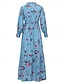 billiga Bohemklänningar-Dam Långklänning Maxiklänning Blommig klänning Boho-klänning Västerländsk klänning Elegant Mode Modern Utomhus Semester Dagligen Normal Blomma Långärmad V-hals Blå Sommar