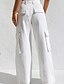 baratos calças cargo femininas-Mulheres Calças Cargo Calças Roupa de rua Casual Comprimento total Natural Tecido Bolsos Confortável Ao ar livre Para Noite Cinzento Preto Branco Azul Outono Normal
