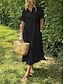 abordables Robes-Femmes Robe Midi Robe longue en coton Occasionnel Coupe Ample Couleur Unie Uni Manche Courte Col de chemise Revers Jaune clair Noir Blanche Jaune Été Printemps Automne