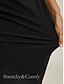abordables Robe de cocktail-Femmes Robe maxi Robe fourreau Élégant Anniversaire Formel Couleur Unie Manche 3/4 Col ras du cou Noir