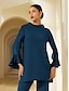 voordelige Blouses &amp;amp; Shirts-Dames Blouse Chiffon Modaal Effen / effen kleur Alledaagse kleding Afspraakje Uitgaan Flare manchet mouw Mesh mouw Zwart Marineblauw Bruin Lange mouw Elegant Elegant en luxueus Casual / Dagelijks