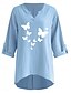 economico Camicie-Camicie da donna in cotone, a farfalla, eleganti, basiche, casual, a maniche lunghe, con scollo a V, da giorno, con stampa, nere, blu navy, blu cielo, estive, invernali