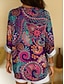economico Top Boho da Donna-Tunica da donna a blusa V collo maniche lunghe boho casual top floreale grafico paisley bohemia basic tops lunghi regolari per uso quotidiano stampa gialla rosa blu viola verde primavera autunno